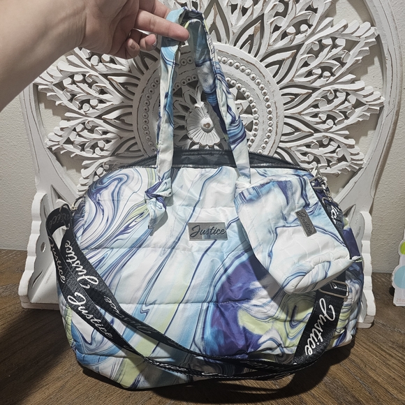 Justice Blue and White Duffle Bag With Crossbody Strap & Extra Pouch - Picture 1 of 5